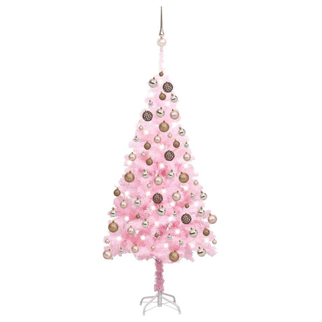 Vidaxl Kunstkerstboom mit Beleuchtung und Weihnachtskugeln 180 cm PVC Pink
