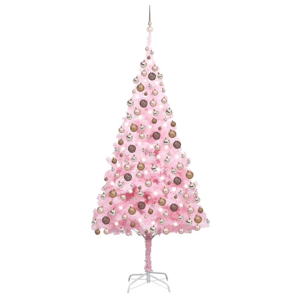 Vidaxl Kunstkerstboom mit Beleuchtung und Weihnachtskugeln 210 cm PVC Pink