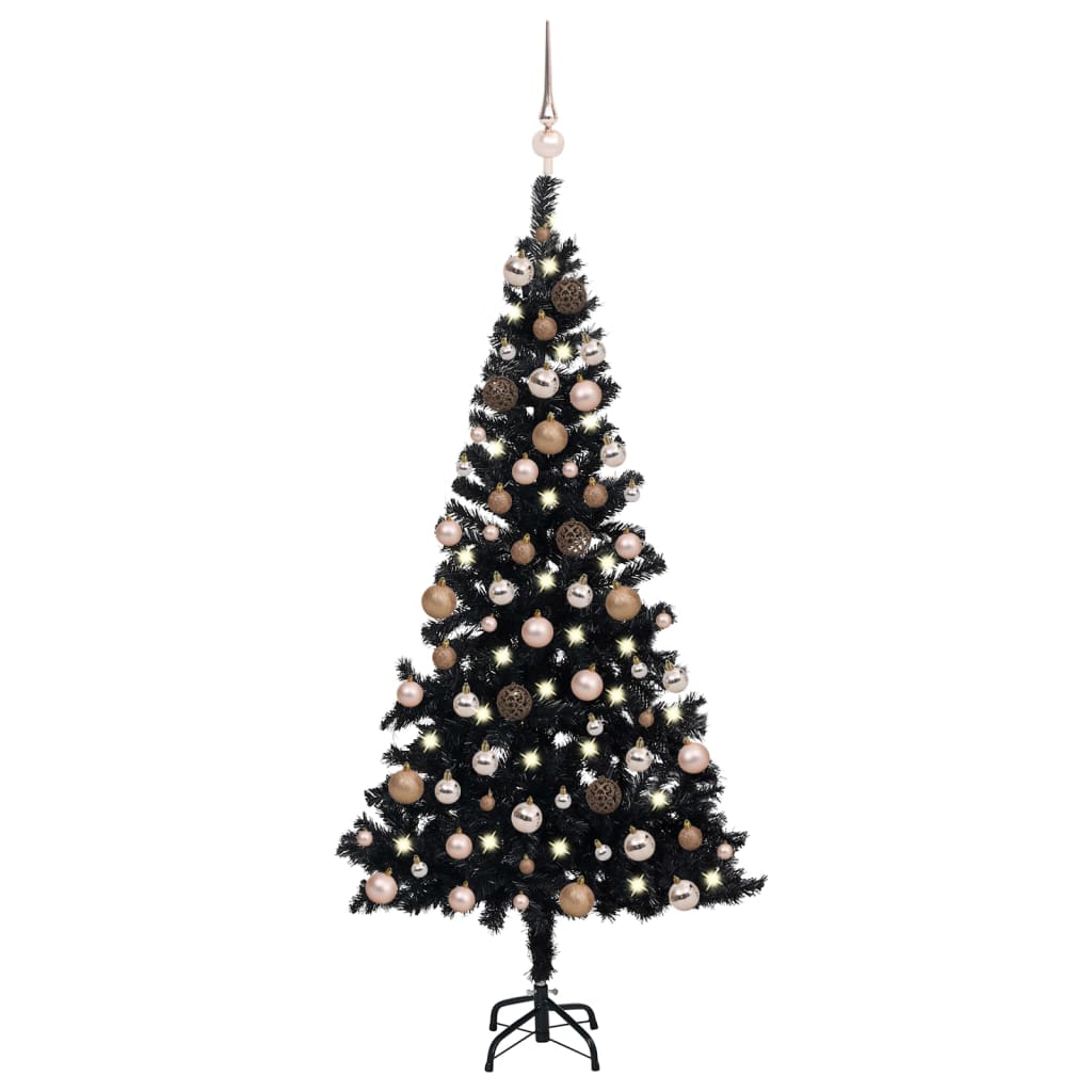 Vidaxl Kunstkerstboom mit Beleuchtung und Weihnachtskugeln 120 cm PVC Schwarz
