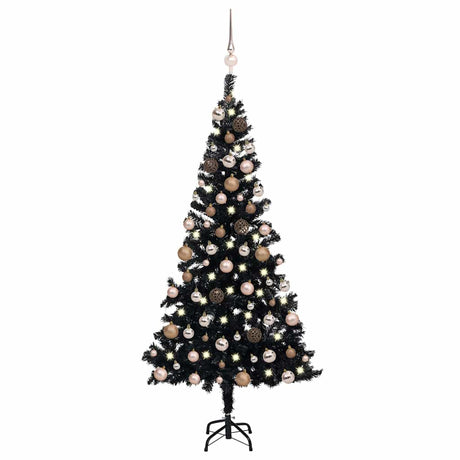 Vidaxl Kunstkerstboom mit Beleuchtung und Weihnachtskugeln 120 cm PVC Schwarz