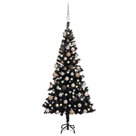 Vidaxl Kunstkerstboom mit Beleuchtung und Weihnachtskugeln 150 cm PVC Schwarz