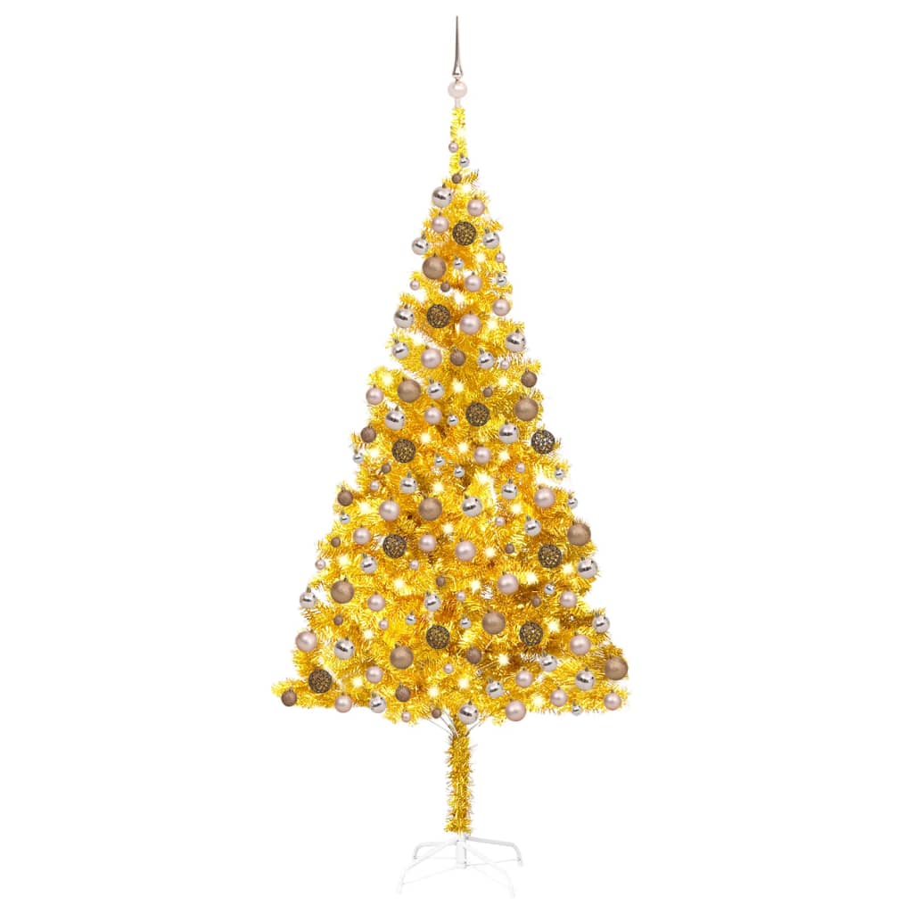Vidaxl Kunstkerstboom mit Beleuchtung und Weihnachtskugeln 240 cm Haustier Gold