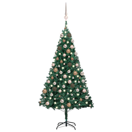 Vidaxl Kunstkerstboom mit Beleuchtung und Weihnachtskugeln 150 cm PVC Green