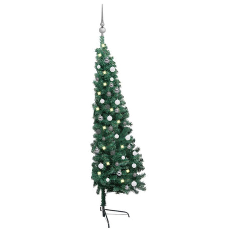 VidaXL Künstlicher Weihnachtsbaum mit Beleuchtung und Weihnachtskugeln, halb 150 cm grün