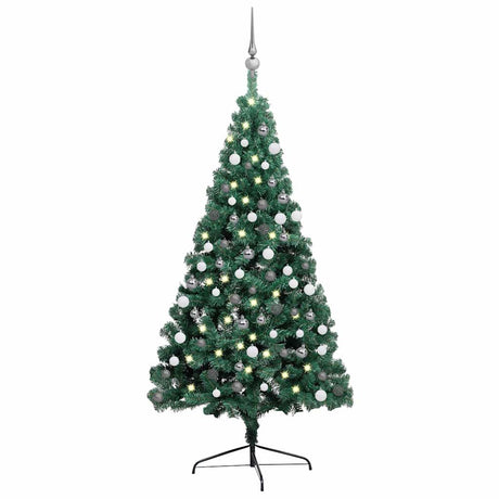 VidaXL Künstlicher Weihnachtsbaum mit Beleuchtung und Weihnachtskugeln, halb 180 cm grün