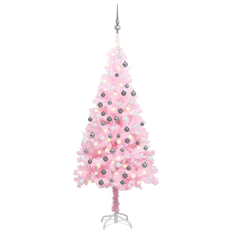 VidaXL künstlicher Weihnachtsbaum mit Beleuchtung und Kugeln 150 cm PVC rosa