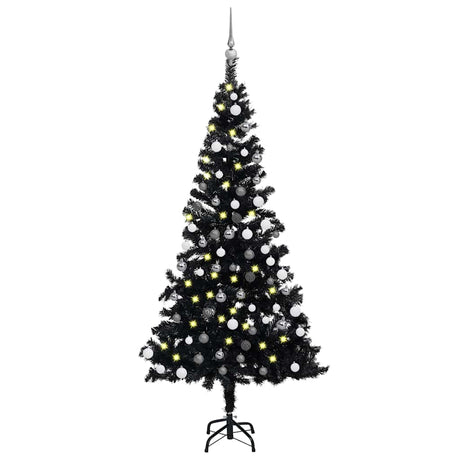 Vidaxl Kunstkerstboom mit Beleuchtung und Weihnachtskugeln 120 cm PVC Schwarz