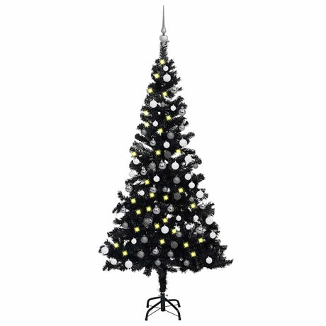 Vidaxx künstlicher Weihnachtsbaum mit Beleuchtung und Weihnachtskugeln 150 cm PVC schwarz