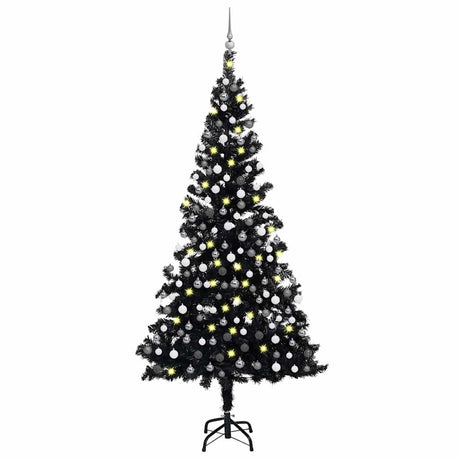 Vidaxl Kunstkerstboom mit Beleuchtung und Weihnachtsbällen 210 cm PVC Schwarz