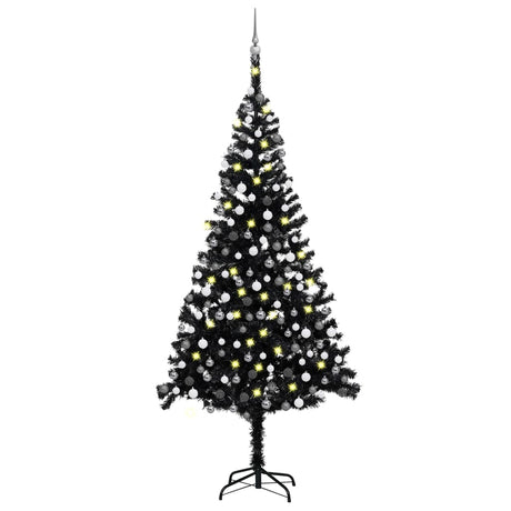 Vidaxl Kunstkerstboom mit Beleuchtung und Weihnachtskugeln 240 cm PVC Schwarz