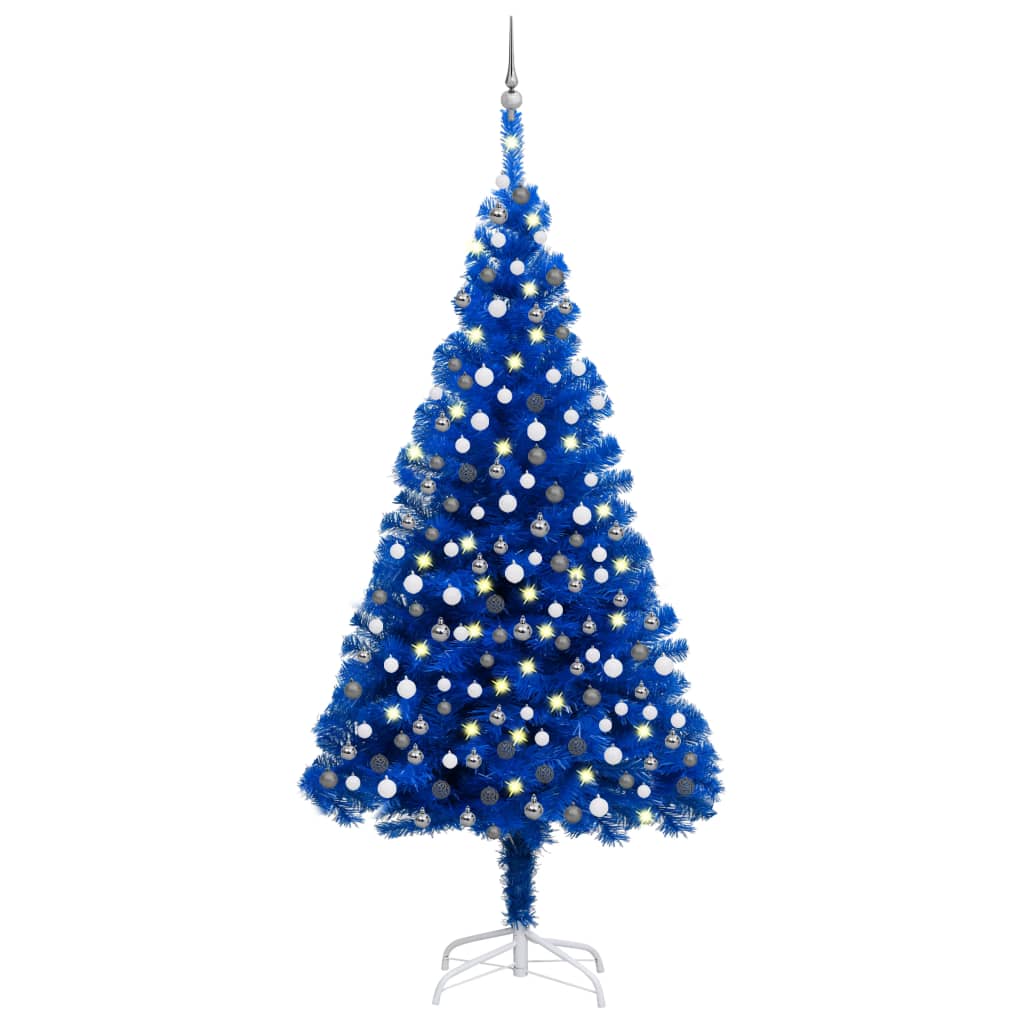 Vidaxl Kunstkerstboom mit Beleuchtung und Weihnachtskugeln 240 cm PVC Blau