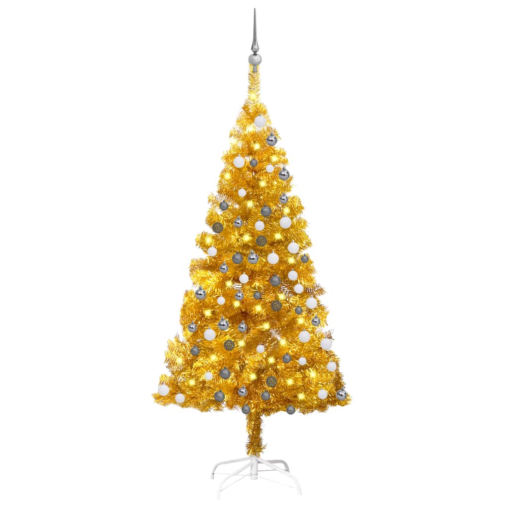 Vidaxl Kunstkerstboom mit Beleuchtung und Weihnachtskugeln 150 cm Haustier Gold