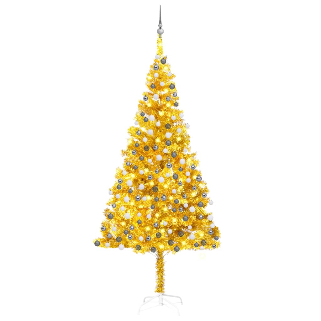 Vidaxl Kunstkerstboom mit Beleuchtung und Weihnachtskugeln 210 cm Haustier Gold
