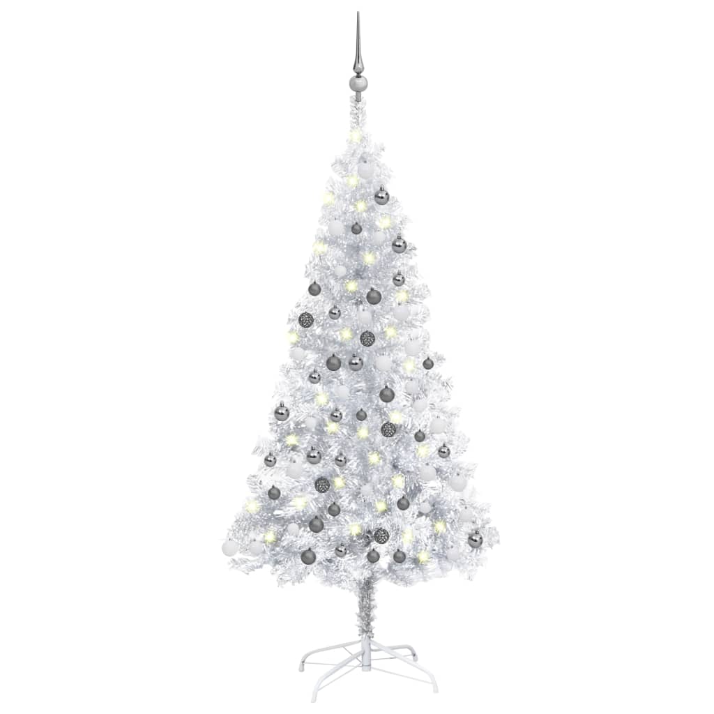 Vidaxl Kunstkerstboom mit Beleuchtung und Weihnachtsbällen 150 cm Haustier Silber