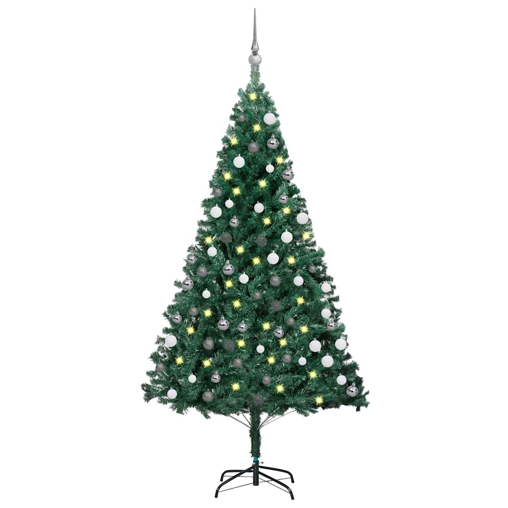 Vidaxl Kunstkerstboom mit Beleuchtung und Weihnachtskugeln 120 cm PVC Grün