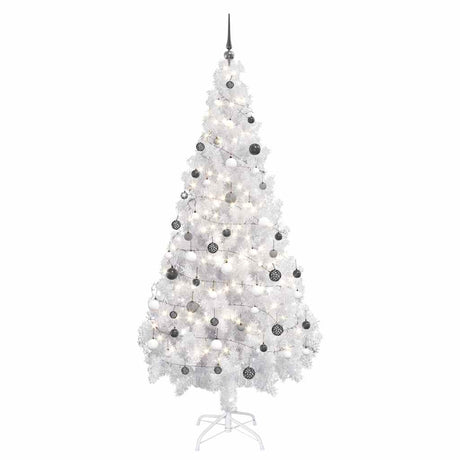 Vidaxl Kunstkerstboom mit Beleuchtung und Weihnachtskugeln 180 cm PVC Weiß