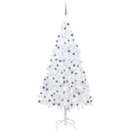 Vidaxl Kunstkerstboom mit Beleuchtung und Weihnachtskugeln 210 cm PVC Weiß