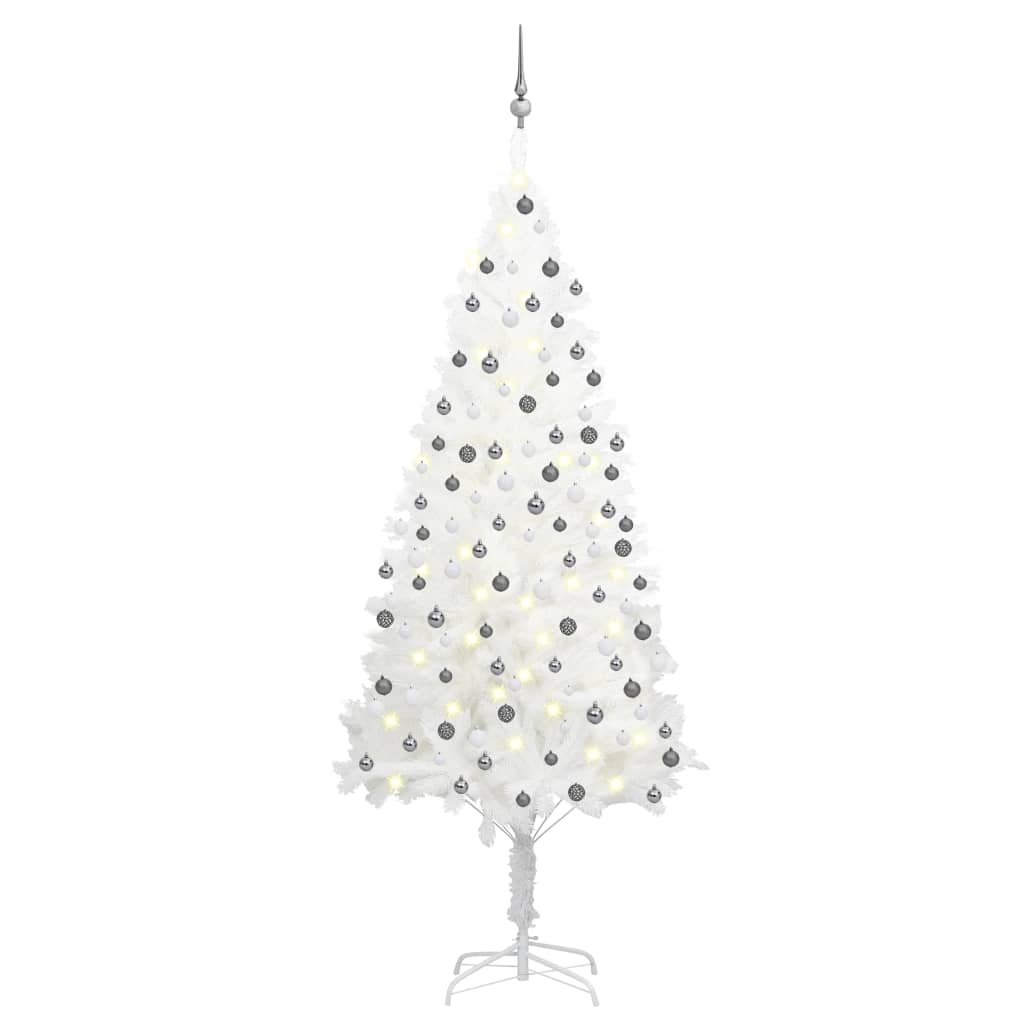 Vidaxl Kunstkerstboom mit Beleuchtung und Weihnachtskugeln 210 cm PVC Weiß