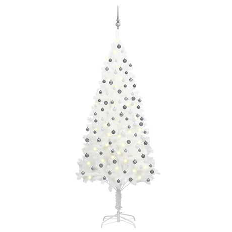 Vidaxl Kunstkerstboom mit Beleuchtung und Weihnachtskugeln 210 cm PVC Weiß