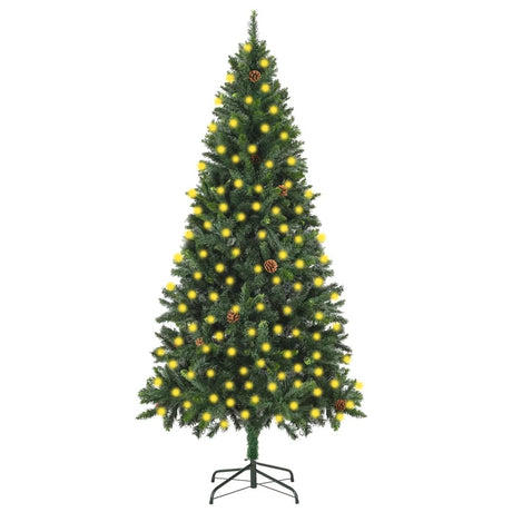 Vidaxl Kunstkerstboom mit Beleuchtung und Kiefernkegel 210 cm Grün