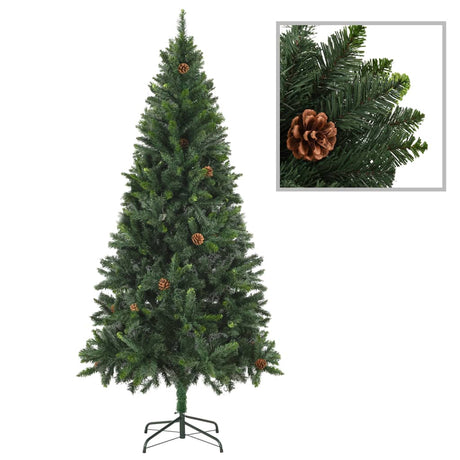 Vidaxl Kunstkerstboom mit Beleuchtung und Kiefernkegel 210 cm Grün