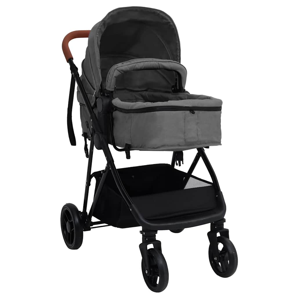 Vidaxl Kinderwagen 3-in-1 Stahl hellgrau und schwarz