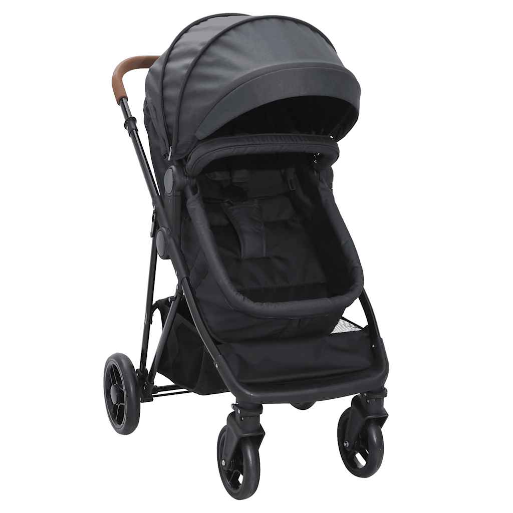 Vidaxl kinderwagen 2-in-1 staal antracietkleurig en zwart