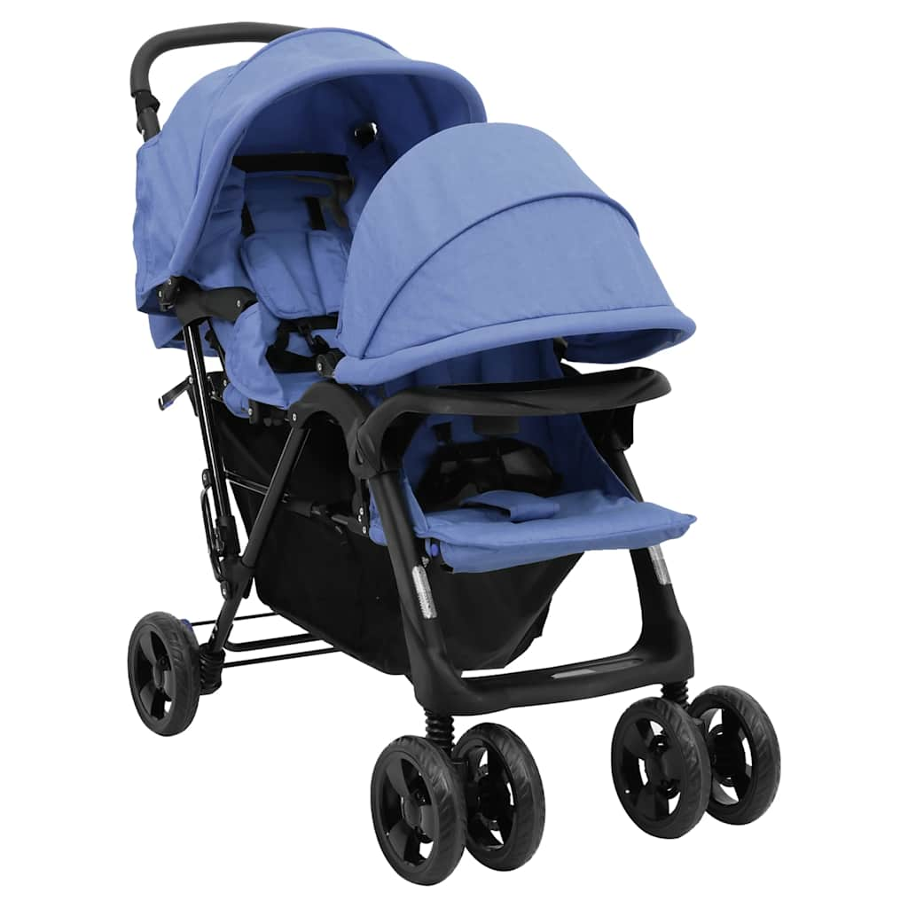 Vidaxl tweelingkinderwagen tandem staal marineblauw