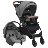 Vidaxl Kinderwagen 3-in-1 Stahl hellgrau