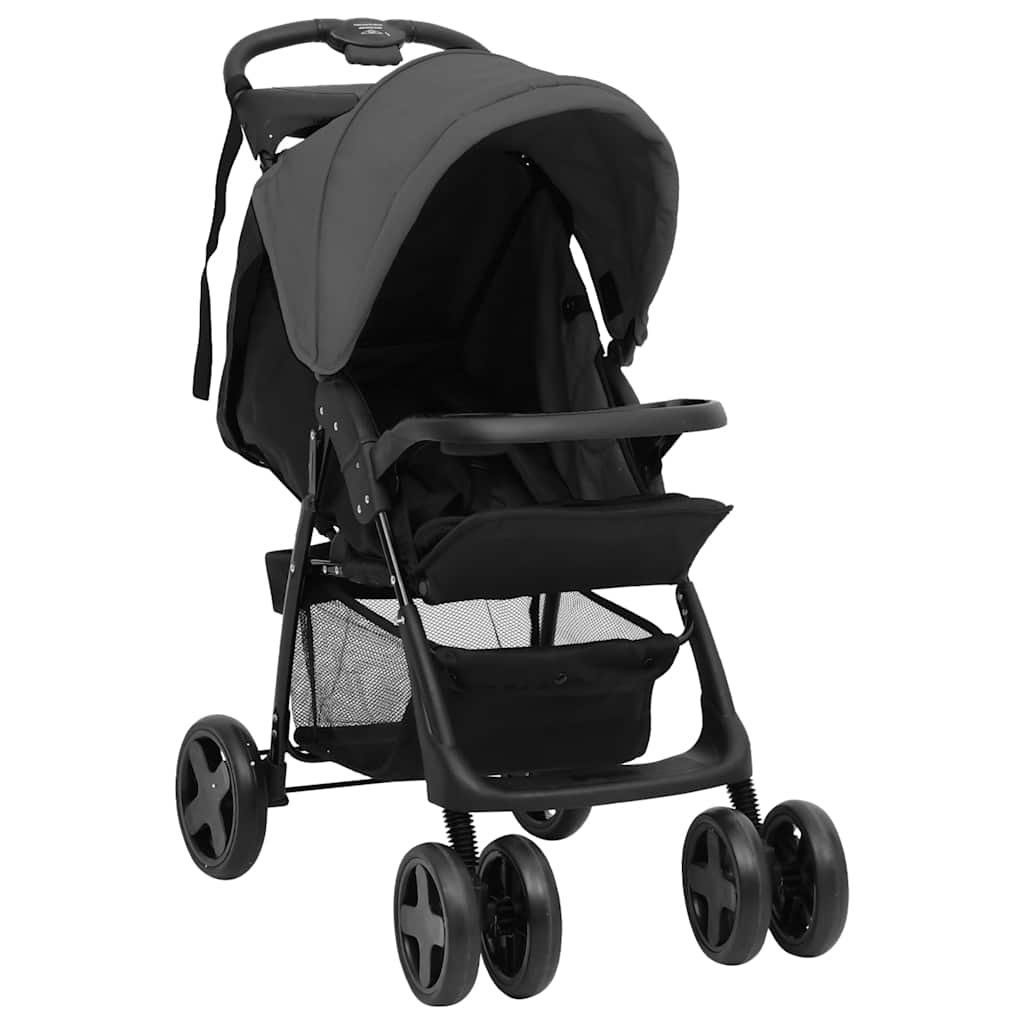 Vidaxl Pram 2-in-1 Stahl dunkelgrau und schwarz