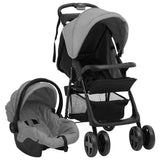 Vidaxl Kinderwagen 3-in-1 Stahl hellgrau und schwarz