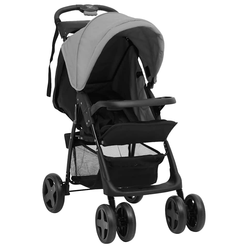 Vidaxl Kinderwagen 3-in-1 Stahl hellgrau und schwarz
