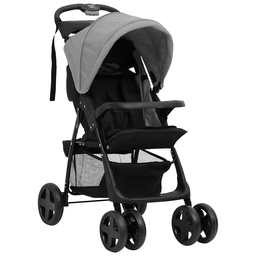 Vidaxl Kinderwagen 3-in-1 Stahl hellgrau und schwarz