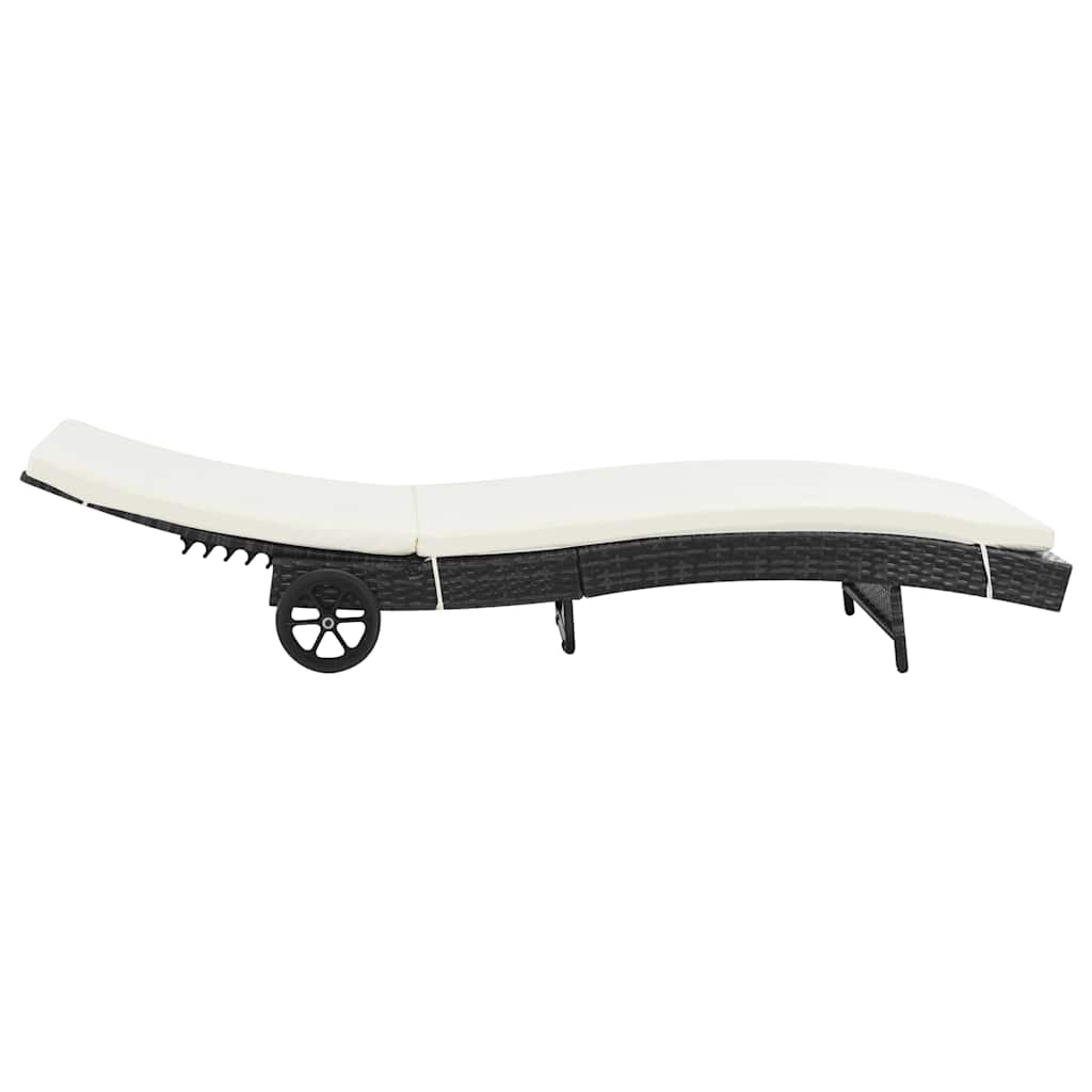 Vidaxl ligbedden 2 st met wielen en kussens poly rattan zwart