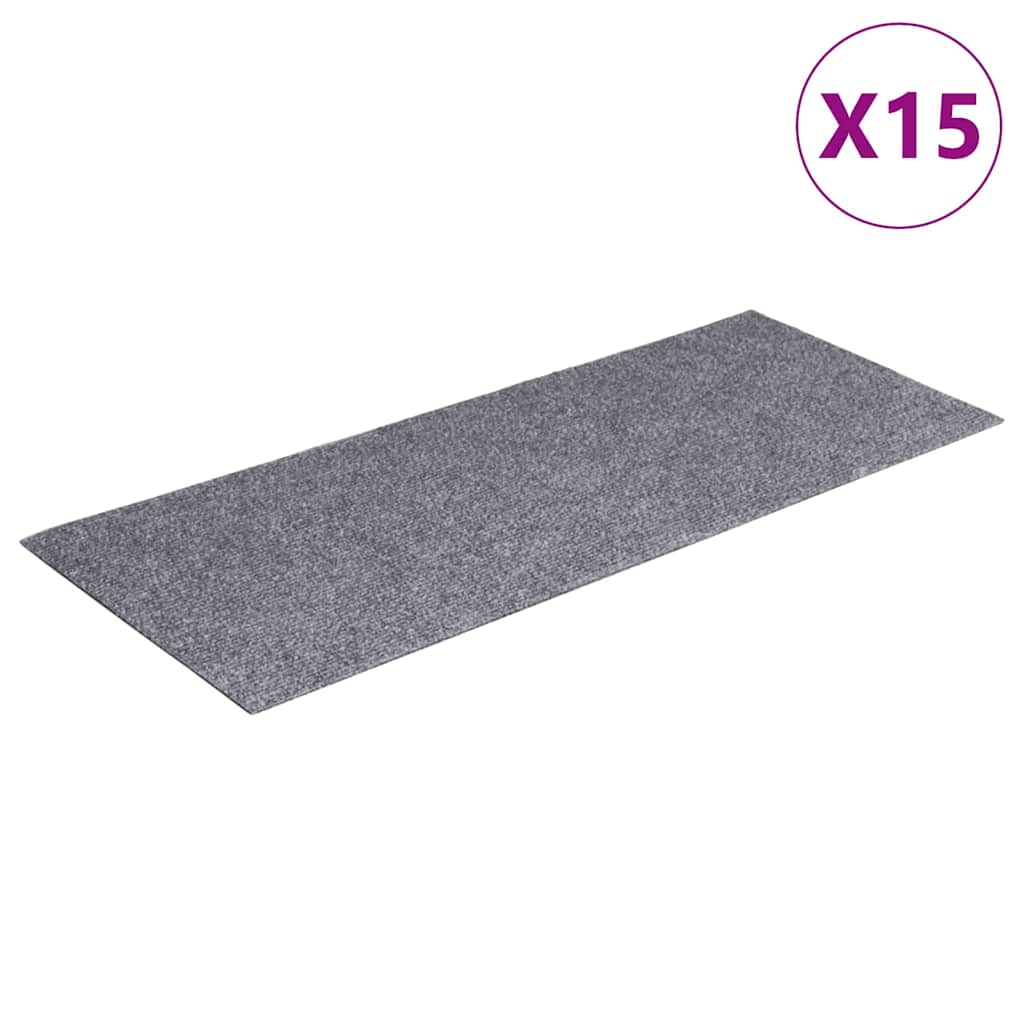 Vidaxl Treppenmatten selbstadhäsiv 15 Teile 60x25 cm hellgrau rechteckig