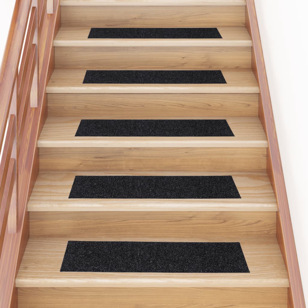 Vidaxl Treppenmatten selbstadhäsiv 15 Teile 76x20 cm Schwarz Rechteck