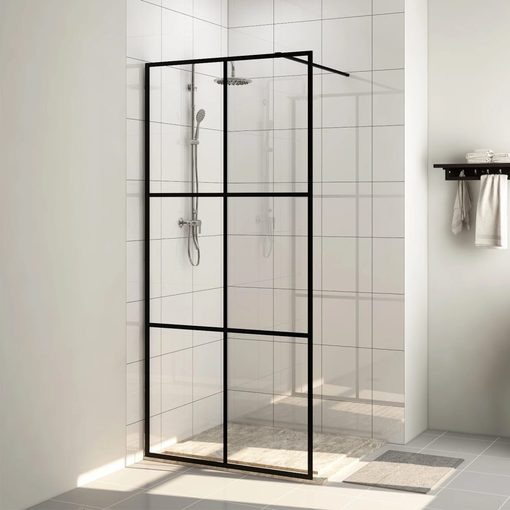 Vidaxl Walk-in tuš stena 90x195 cm prozorna in črna ESG-GLAS