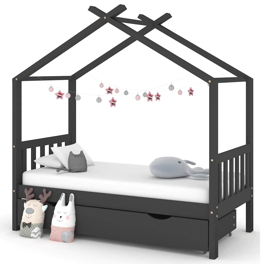 Vidaxl kinderbedframe met lade grenenhout donkergrijs 80x160 cm