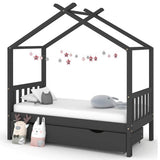 Vidaxl kinderbedframe met lade grenenhout donkergrijs 80x160 cm