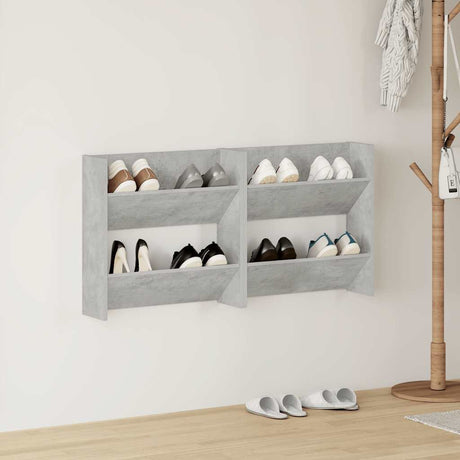 Vidaxl wandschoenenkasten 2 st 60x18x60 cm spaanplaat betongrijs