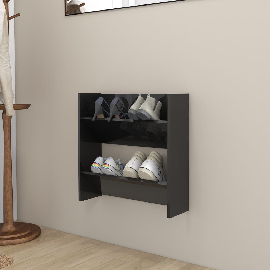 VidaXL wall shoe cabinet 60x18x60 cm Properted Wood High Gloss Black