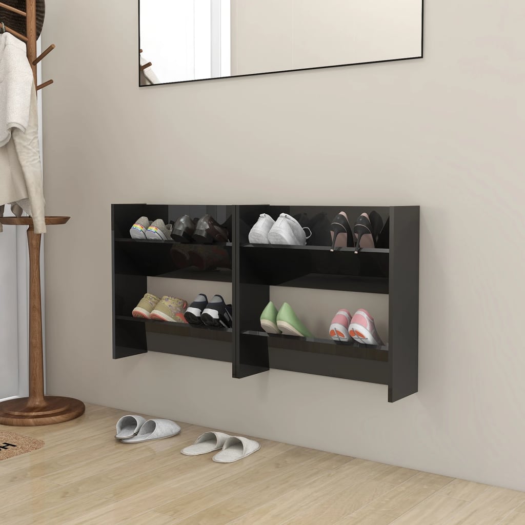 Vidaxl Wandschuhschränke 2 ST 60x18x60 cm Holz Hochglanzschwarz schwarz