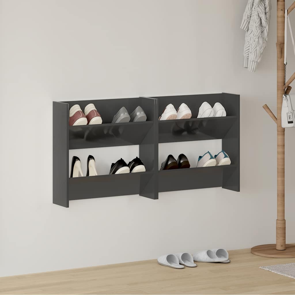 Vidaxl Wandschuhschränke 2 ST 60x18x60 cm Holz Hochglanzgrau