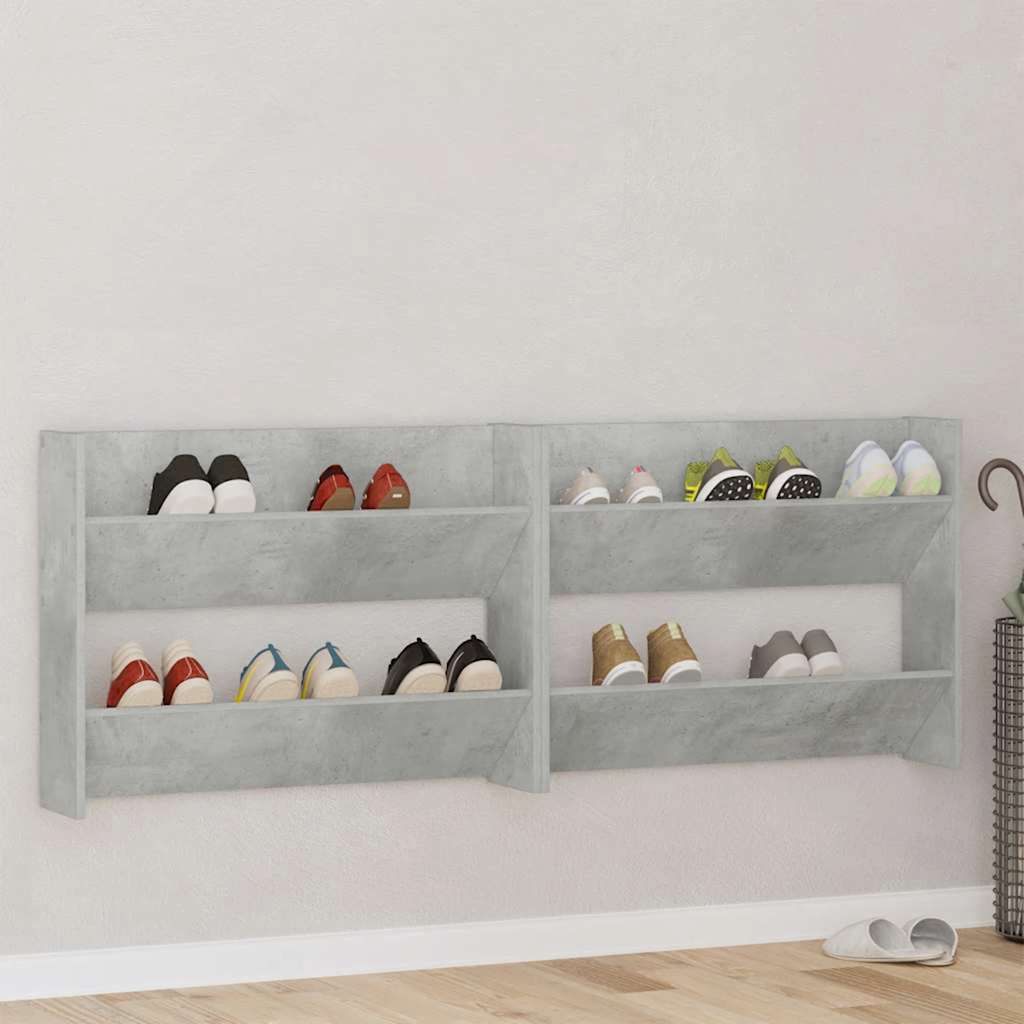 Vidaxl wandschoenenkasten 2 st 80x18x60 cm spaanplaat betongrijs