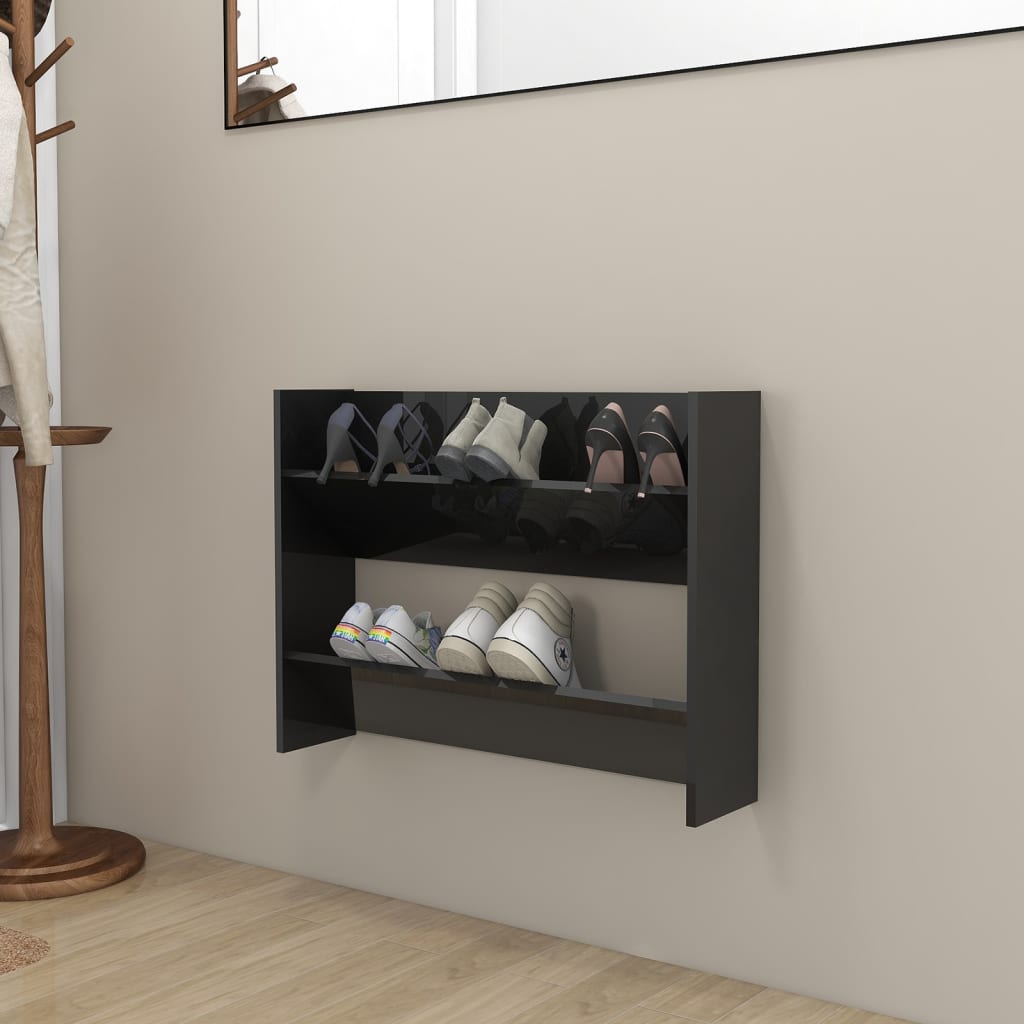 Vidaxl Wall Shoe Cabinet 80x18x60 cm Properted Wood High Gloss Black