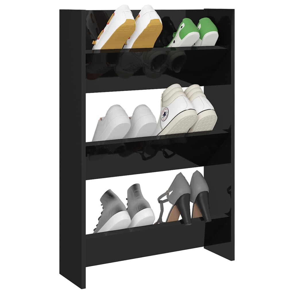 Vidaxl Wall Shoe Cabinet 60x18x90 cm Property Wood High Gloss Black