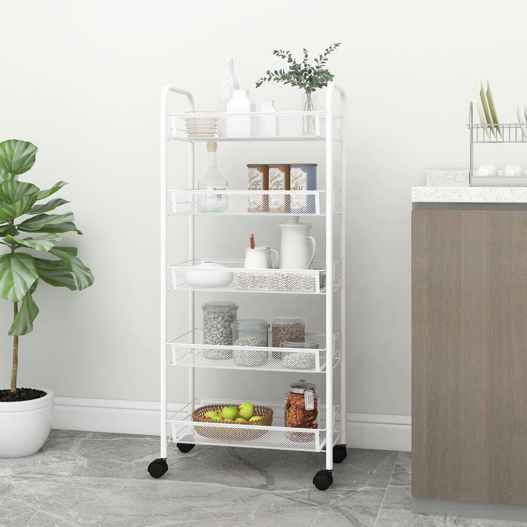 Vidaxl keukentrolley 5-laags 46x26x105 cm ijzer wit