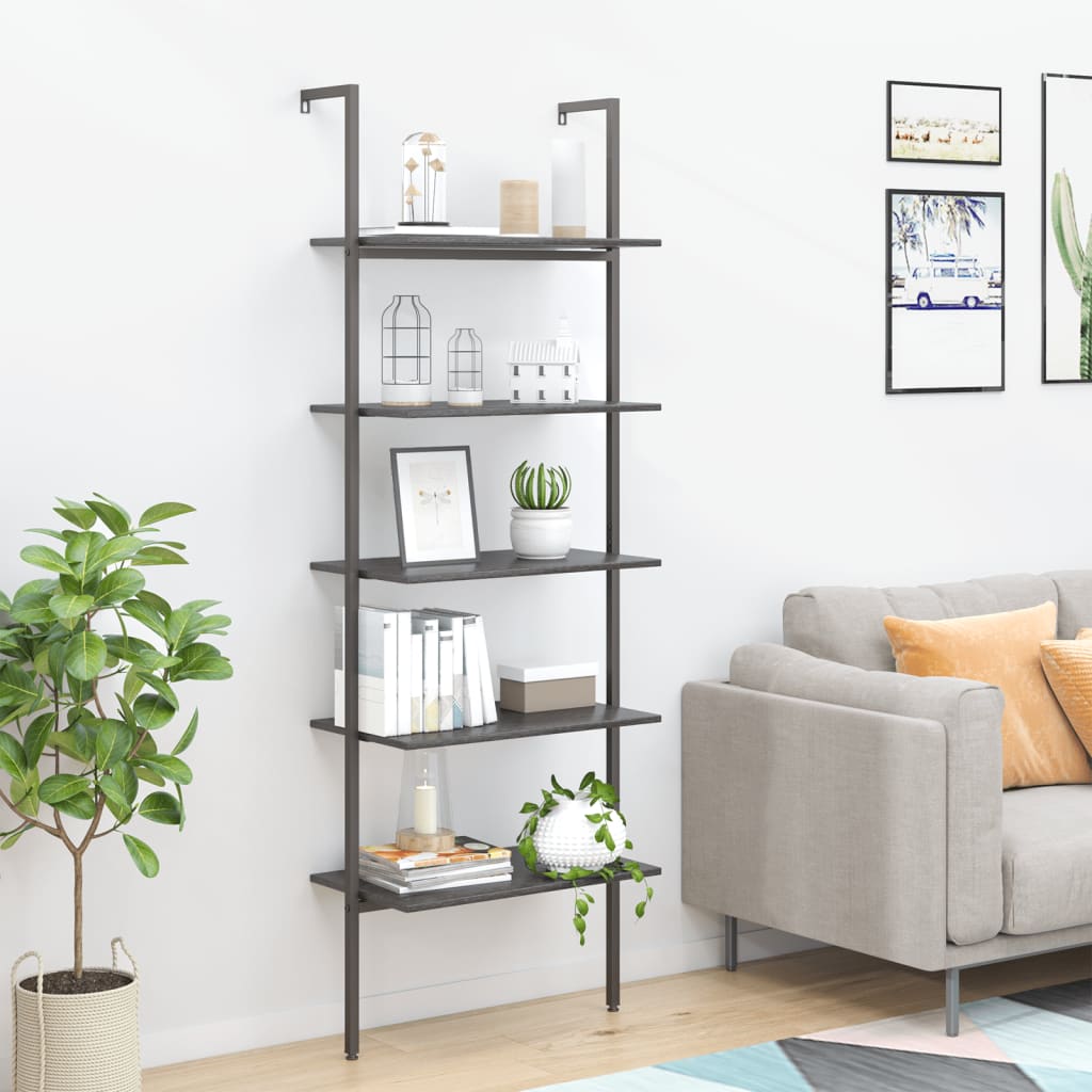 Vidaxl ladderrek met 5 schappen 64x35x185 cm zwart