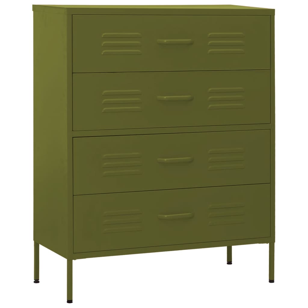 Vidaxl ladekast 80x35x101,5 cm staal olijfgroen