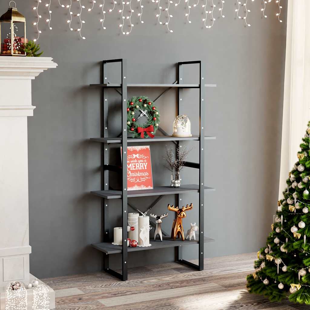 Vidaxl boekenkast met 4 schappen 80x30x140 cm massief grenenhout grijs